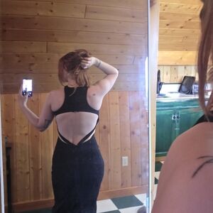 Zoey Grey | Backless Black Gown, Side Cutouts